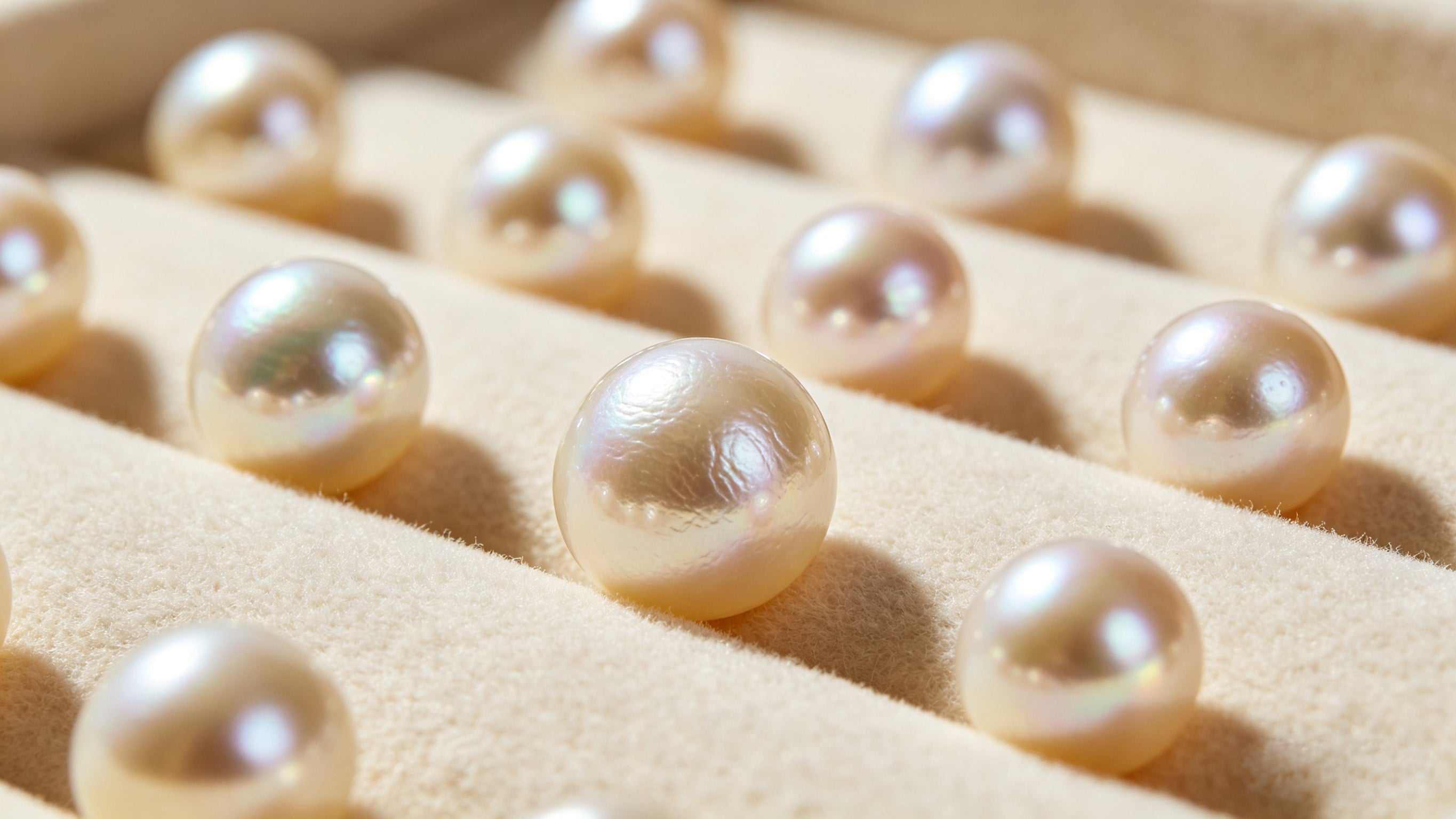 Close-up of lustrous, high-quality pearls showcasing expert pearl grading criteria