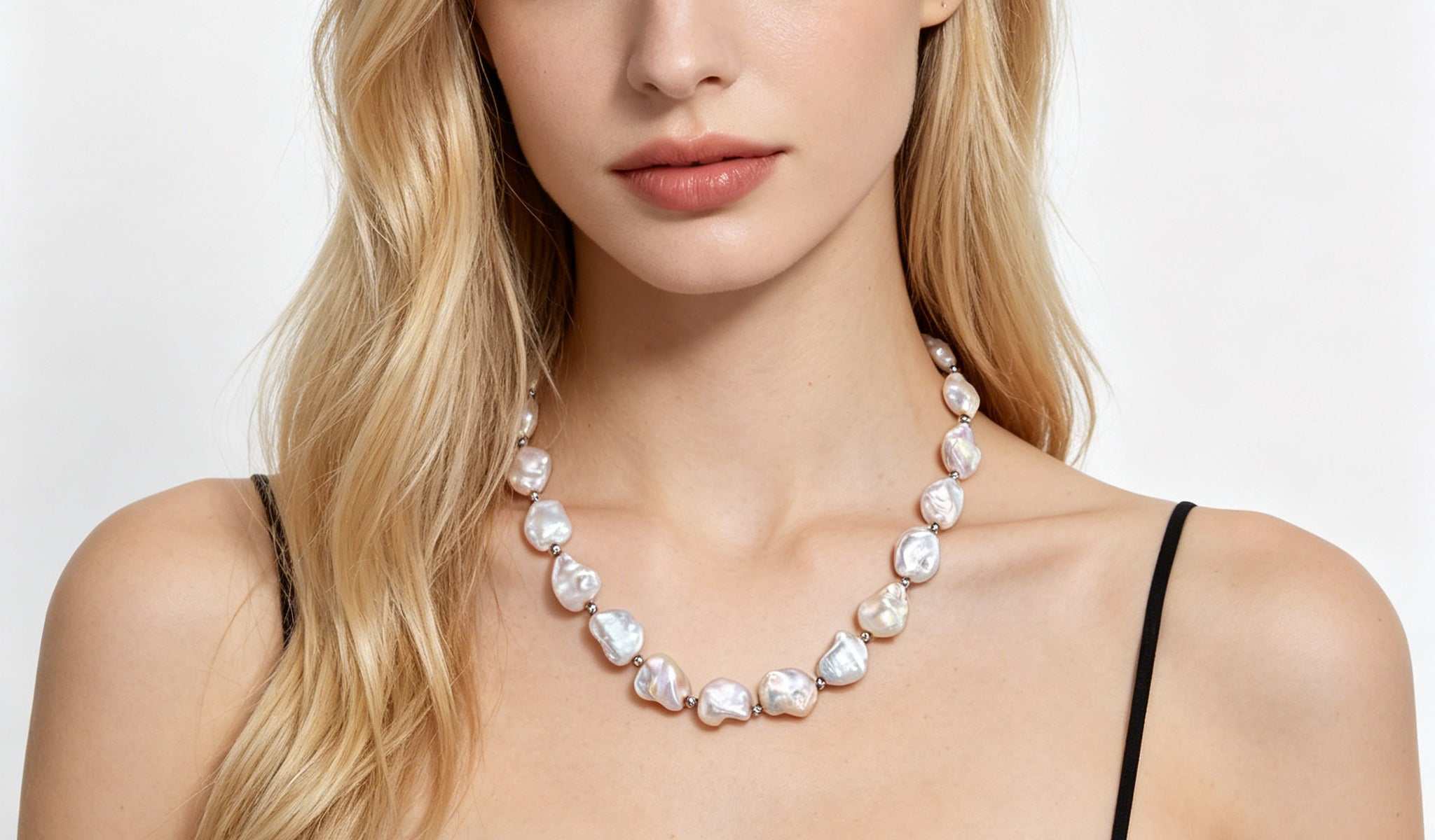 Close-up of unique freshwater baroque pearls with irregular shapes and natural elegance