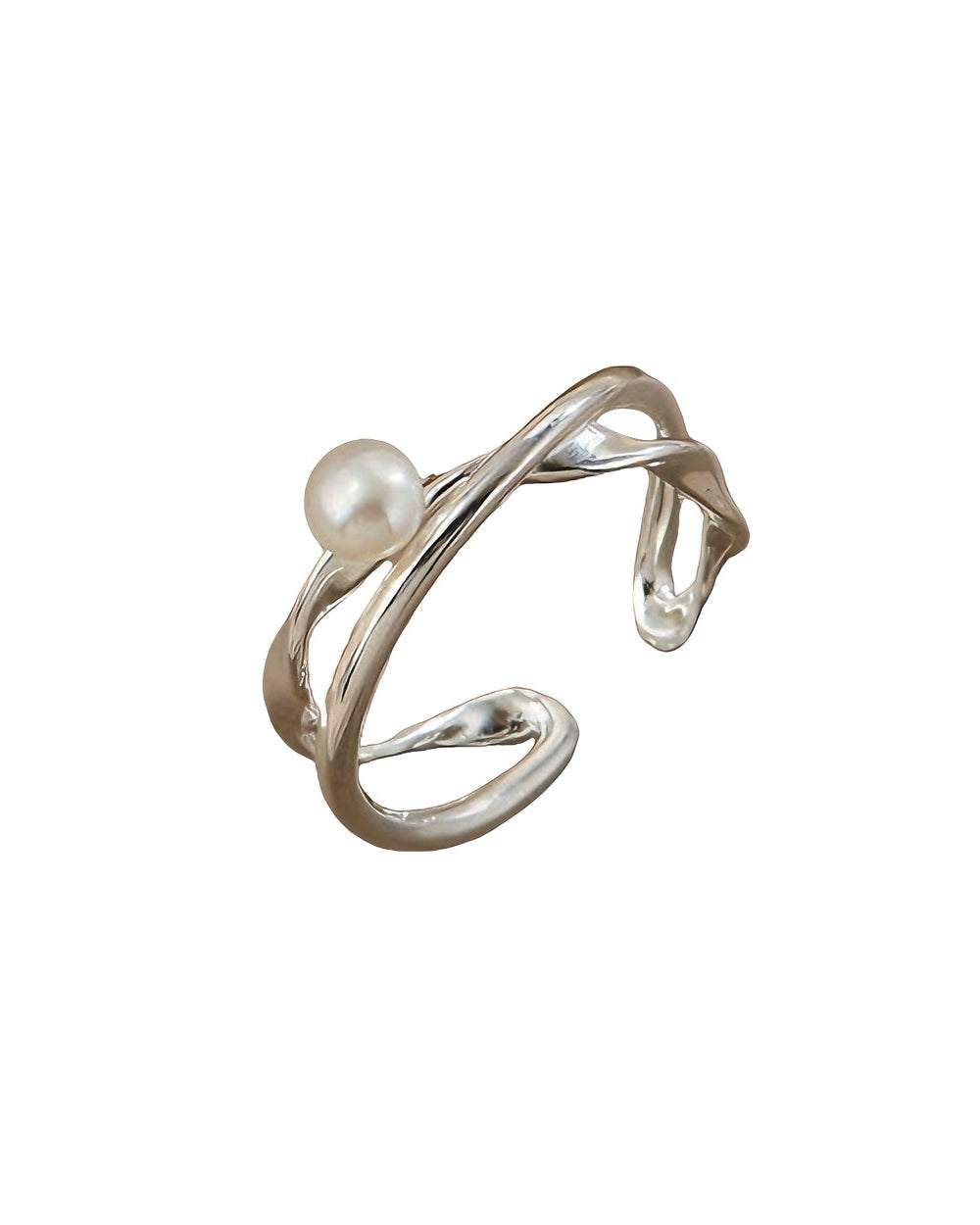 Freshwater pearl ring with adjustable S925 sterling silver open band and minimalist design