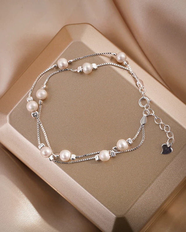 Natural Freshwater Pearl Double-Layer Bracelet | Starry Minimalist | Box Chain