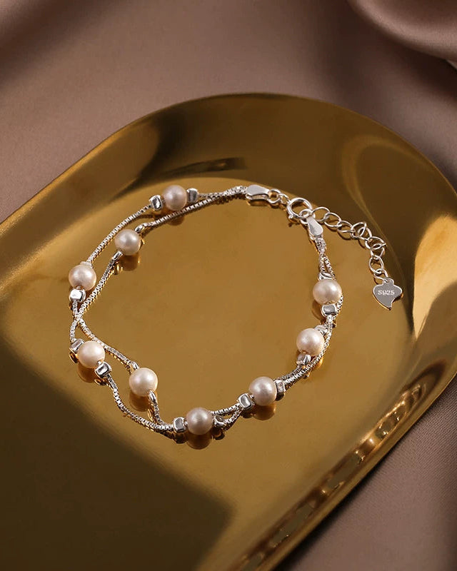 Natural Freshwater Pearl Double-Layer Bracelet | Starry Minimalist | Box Chain