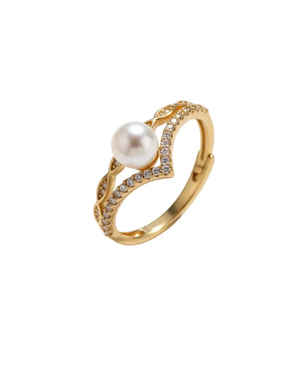 Adjustable Crown Freshwater Pearl Ring with French royalist S925 silver band for women
