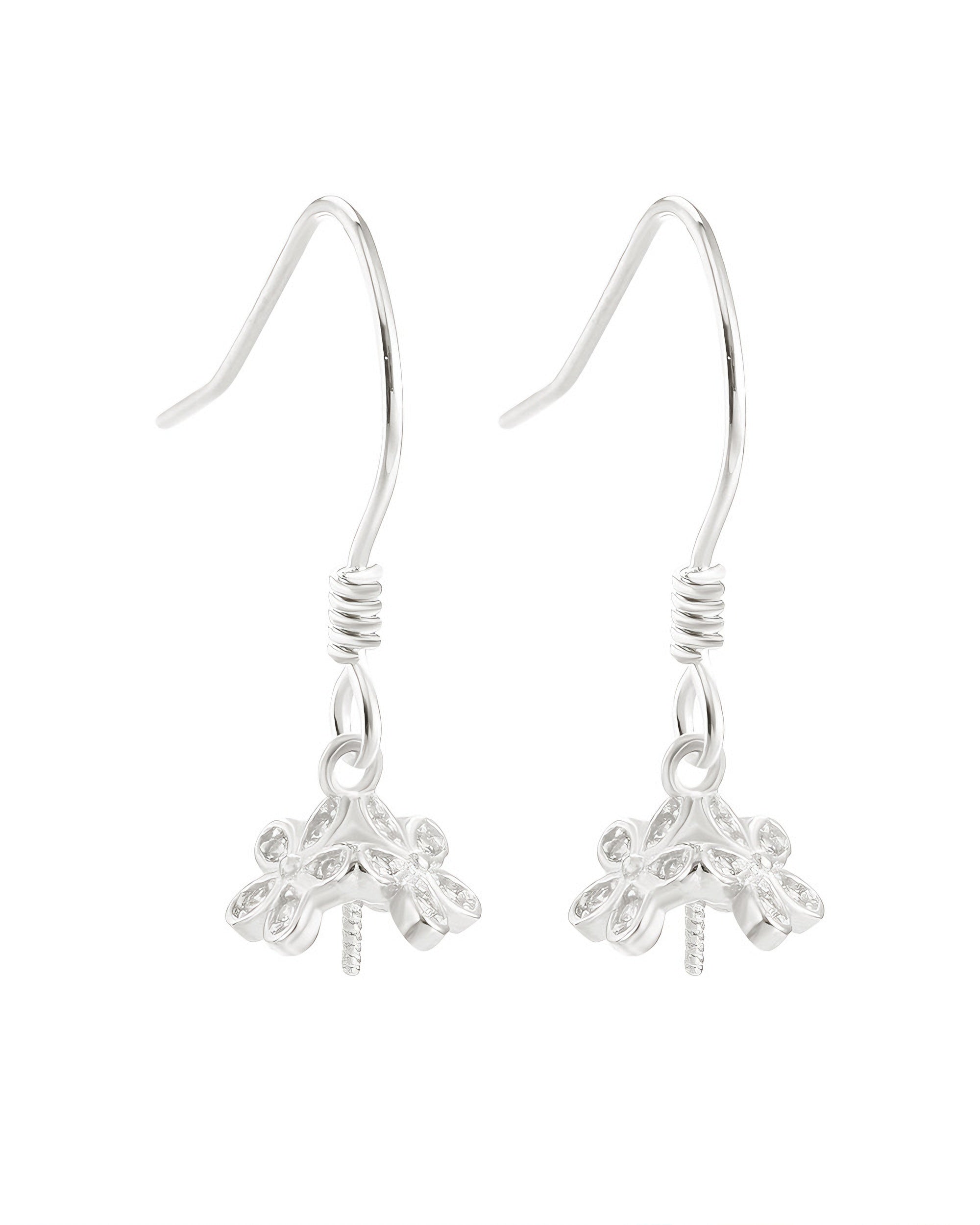 S925银耳环 daisy sterling silver earring setting for DIY pearl and gemstone drop earrings