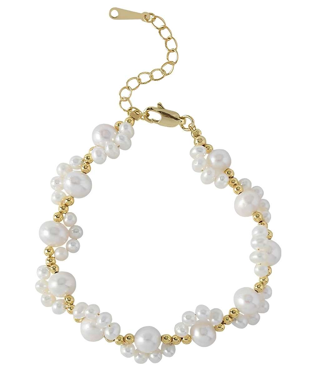 Pearl bracelet with gold accents on a white background